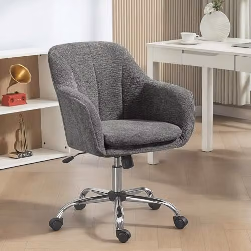 HOMCOM Modern Grey Snow Flannel Task Chair with Armrests and Castors, W/D/H: 63 x 64 x 96 cm