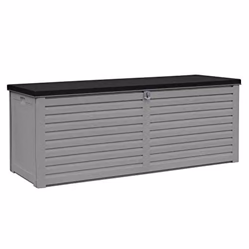 AIRWAVE 390L Grey Wood Effect Waterproof Plastic Garden Storage Box with Lockable Lid – 1