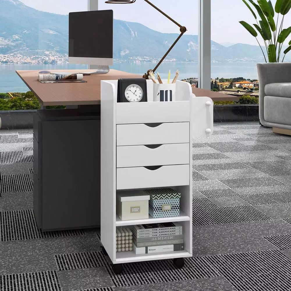 VOGREX Mobile Rolling Storage Cabinet Cart with 3 Drawers in White – 2