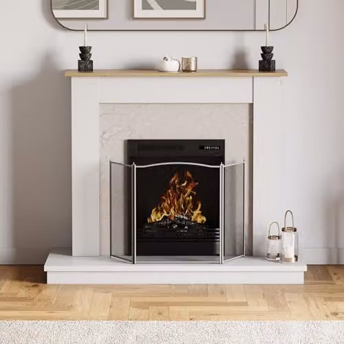 Fire Vida Denton 3 Panel Fire Screen in Pewter Silver and Grey, H 96.0 cm x W 60.0 cm x D 8.0 cm – 2