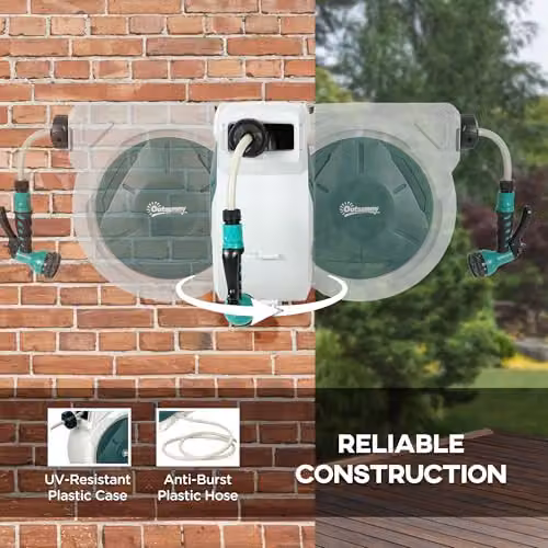 Outsunny Wall Mounted Retractable Hose Reel in Light Grey and Green – 4