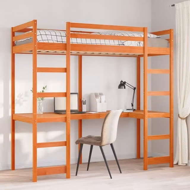 Berkfield Home Loft Bed Frame in Wax Brown Solid Wood Pine, W/D/H: 80 x 200 cm