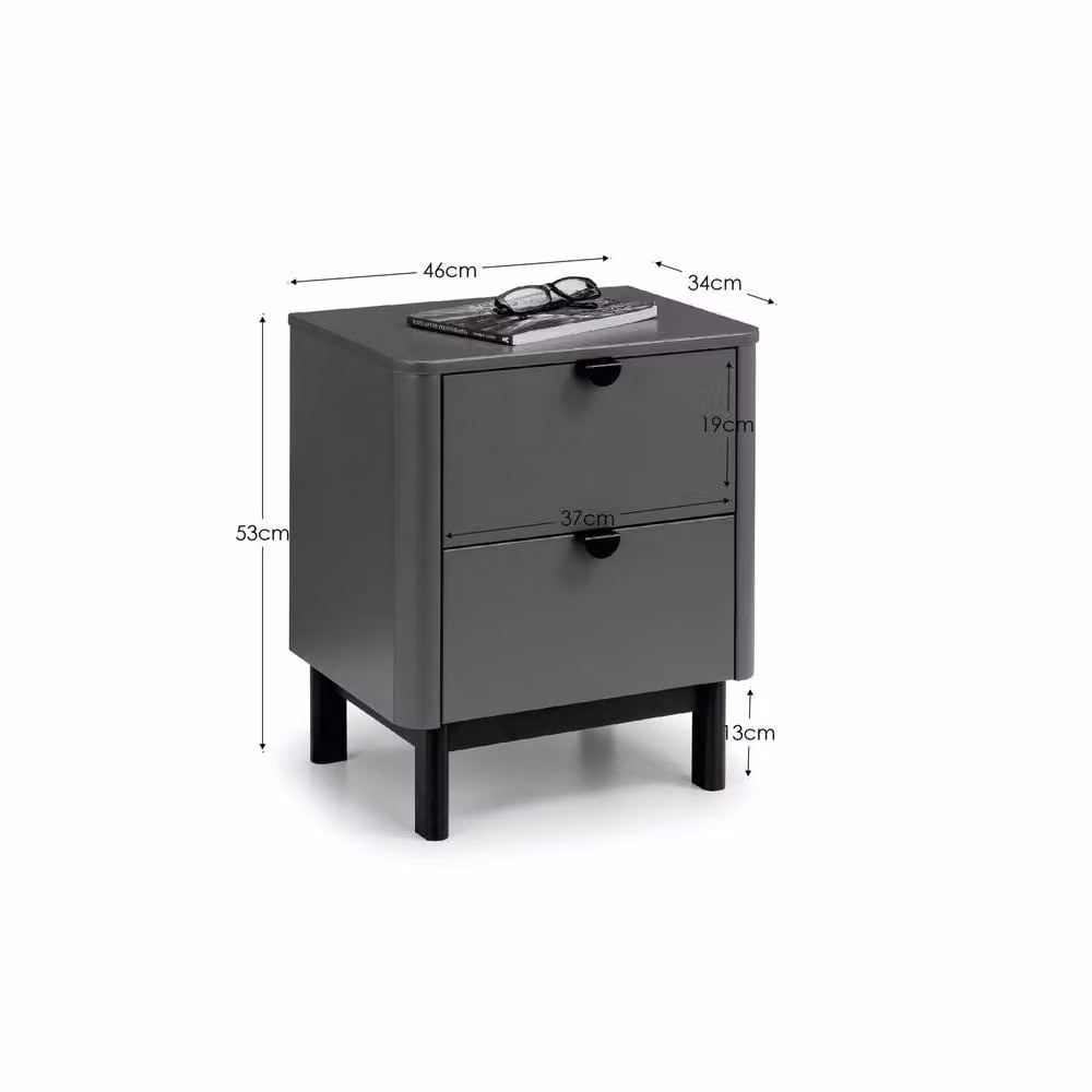 Cheshire Premium Nova 2 Drawer Bedside Unit in Storm Grey and Black – 4
