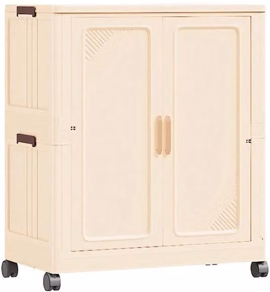 FORGEVIO Beige Plastic Wardrobe Storage Cabinet with Wheels and Hanging Rod