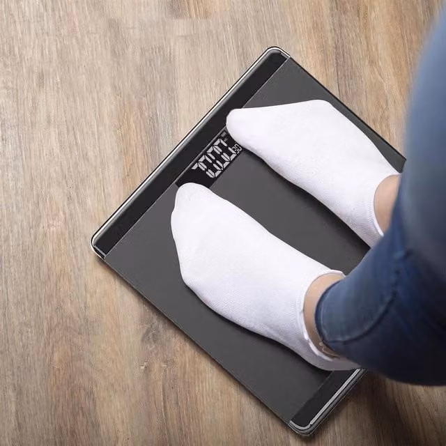 EONLION 3-in-1 Digital Bathroom Scale with Glass Surface and Digital Display in Grey