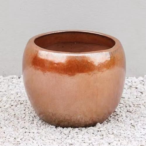 Primrose Round Clay Garden Planter in Glazed Metallic Bronze Finish, Diameter: 41 cm – 1