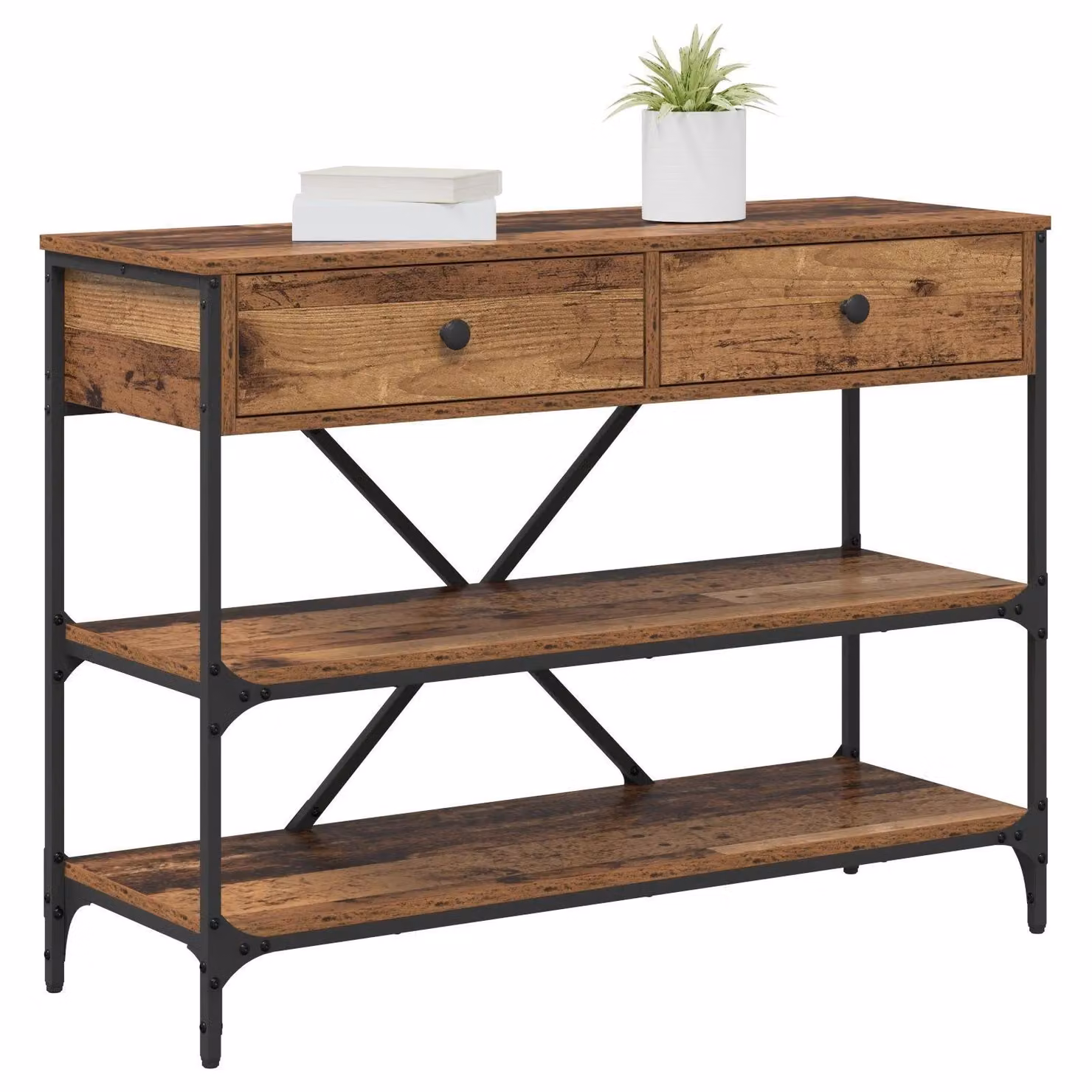 Berkfield Home Rustic Brown Console Table, W/D/H: 100 x 34.5 x 75 cm – 3
