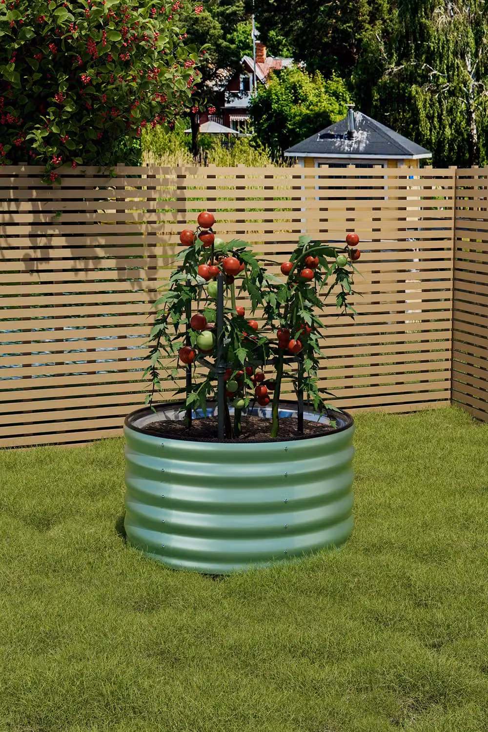 Living and Home Round Galvanised Steel Raised Garden Bed in Light Green, W: 80 cm, D: 40 cm – 2