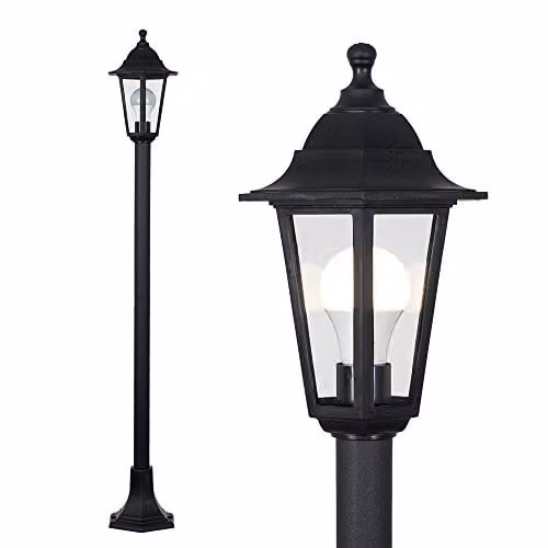 MiniSun Set of 4 Victorian Style Black Outdoor Garden Bollard Lights with 10W LED Bulbs, Height: 120 cm – 5