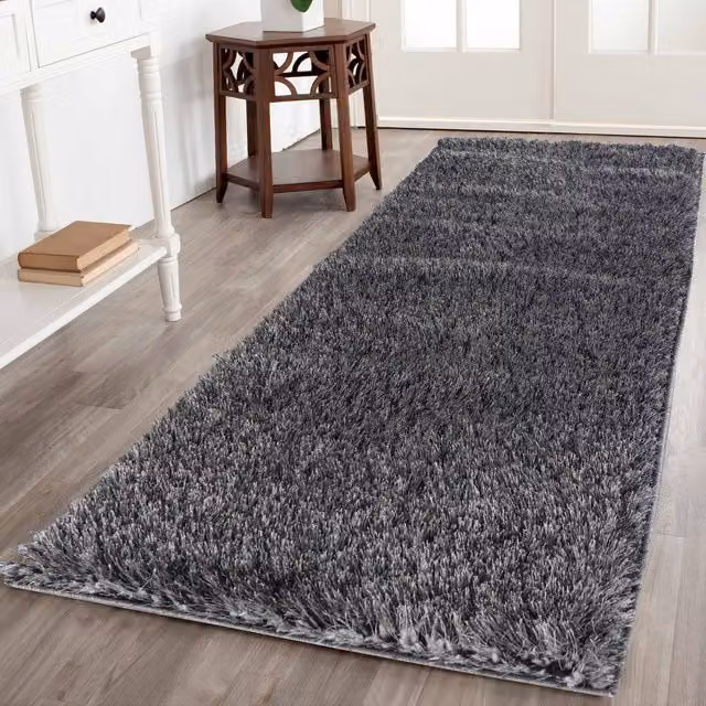 Desire Rugs Modern Plain Shaggy Area Rug Runner in Grey, W: 60 cm x L: 220 cm