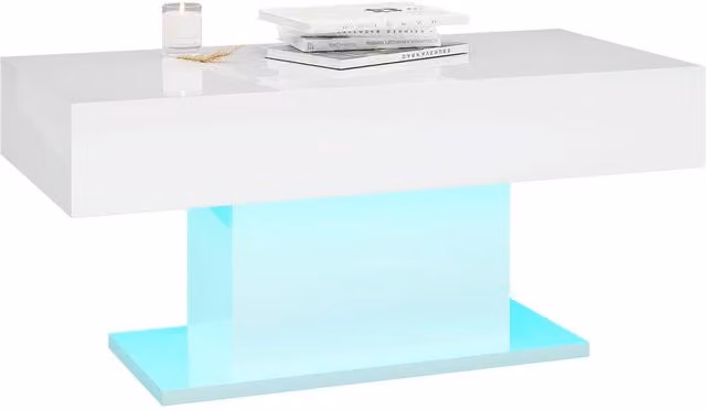 KEEPREAPER Modern Rectangular Coffee Table with High Glossy White Finish and LED Lights