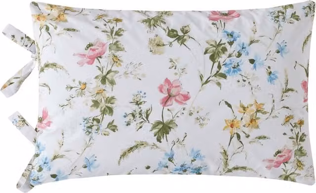 Laura Ashley Poppy Meadow Reversible Floral Cotton Housewife Pillowcase, Multicolour