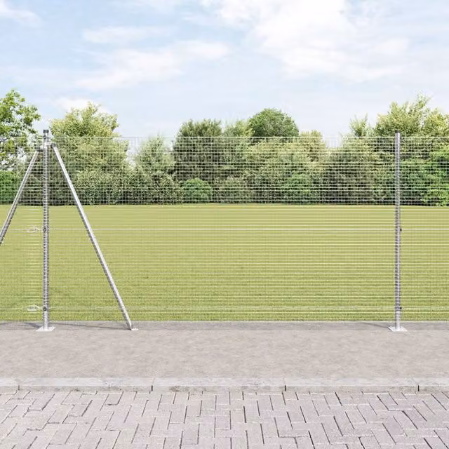 Berkfield Home Welded Wire Fence with 13 Flanged Posts, 2x50 m, Galvanised Steel in Silver