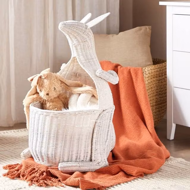 Wyld and Coco Kangaroo Wicker Toy Basket in White Rattan – 1