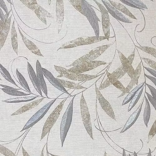 Arthouse Luxury Leaf Natural Grey Botanical Floral Heavyweight Vinyl Wallpaper