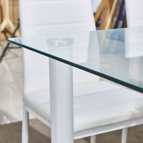 KOSY KOALA Modern Rectangular Dining Table with Glass Top and Metal Legs, White and Transparent, W/D/H: 120 x 70 x 75 cm – 2
