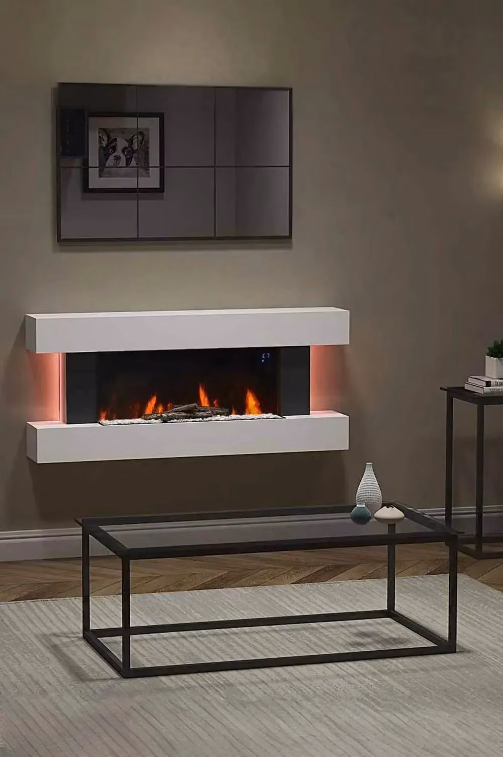 Living and Home Wall-Mounted Electric Fireplace with Remote Control, White – 2
