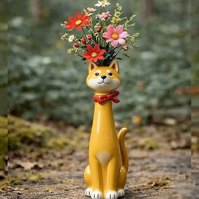 Quipulse Style 2 Cute Dog Shaped Decorative Flower Vase in Yellow and Multicolour
