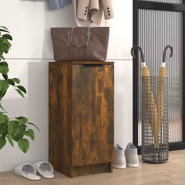 Berkfield Home Smoked Oak Shoe Cabinet in Brown, W/D/H: 30 x 35 x 70 cm
