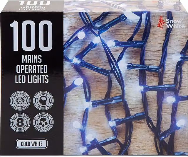 PMS VFM Cold White 100 LED Christmas Lights, 7m Multi-Function String Lights for Indoor and Outdoor Use