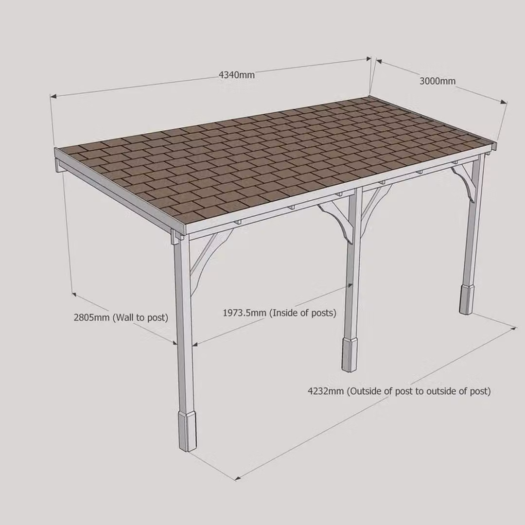 Rutland County Garden Furniture Ltd Pent Wood Carport with Bitumen Shingle Roof, Rustic Brown and Light Green, W: 434 cm, L: 300 cm – 3