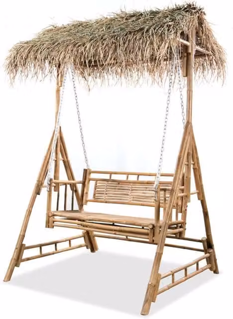 Berkfield Home 2-Seater Bamboo Swing Bench with Sun Canopy in Brown, Width: 202 cm