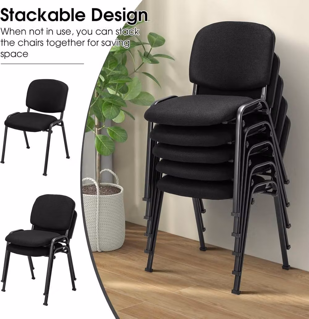 Gymax 5-Pack Stackable Conference Office Chairs with Padded Fabric Cushions in Black – 5