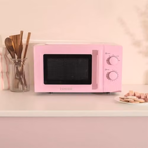 Hamilton Beach 20L Solo Microwave in Flamingo Pink, 800W with Manual Dial Controls and Timer, HBMX20F – 2