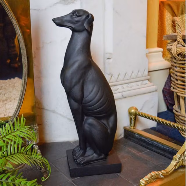 Madison & Mayfair Art Deco Black Greyhound Sitting On Plinth Tabletop Ornament