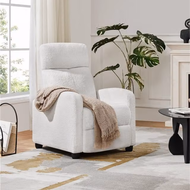Yaheetech White Bouclé Fabric Upholstered Armchair Recliner with Armrests