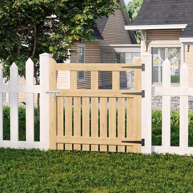 Livingandhome Spruce Wood Garden Fence Gate with Raised Sides, Brown, Width: 90 cm