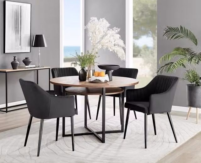 FurnitureboxUK Adley Brown Wood Storage Dining Table and 4 Calla Black Leg Chairs