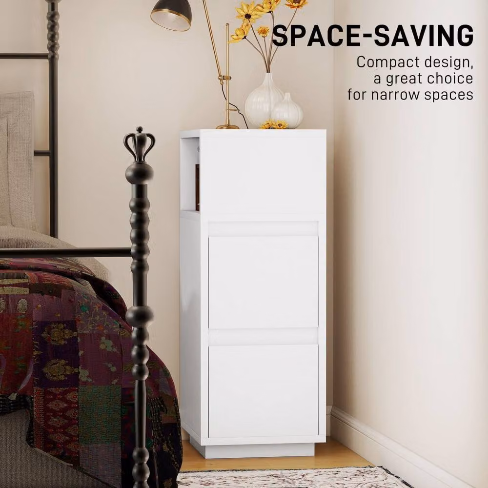 Wyld Haus Nineso Valu Slim White Bedside Table with 2 Drawers and Open Shelf, W/D/H: 25 x 30 x 65 cm – 3