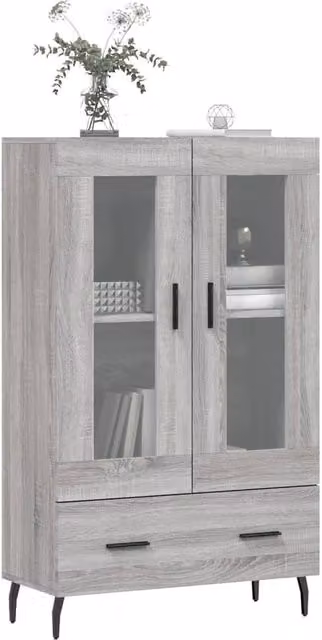 Berkfield Home Grey Sonoma Modern Highboard with Glass Doors, W/D/H: 69.5 x 31 x 115 cm