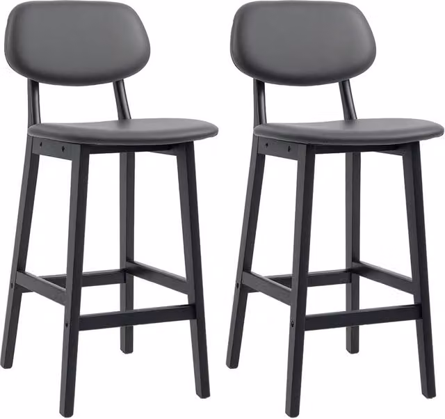 Nordara Set of 2 Dark Grey PU Leather Padded Breakfast Bar Stools