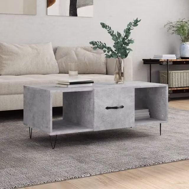 Berkfield Home Concrete Grey Industrial Coffee Table, W/D/H: 102 x 50 x 40 cm