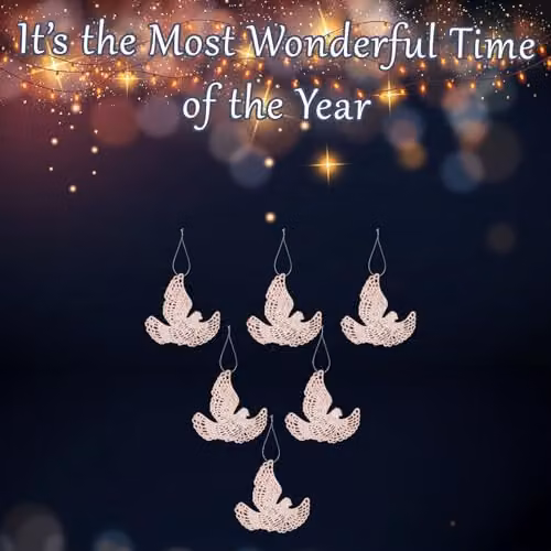 VFM e-Store Rose Gold Glitter Hanging Dove Christmas Tree Ornaments, Pack of 6, W/D/H: 20 x 11.5 x 2 cm – 3