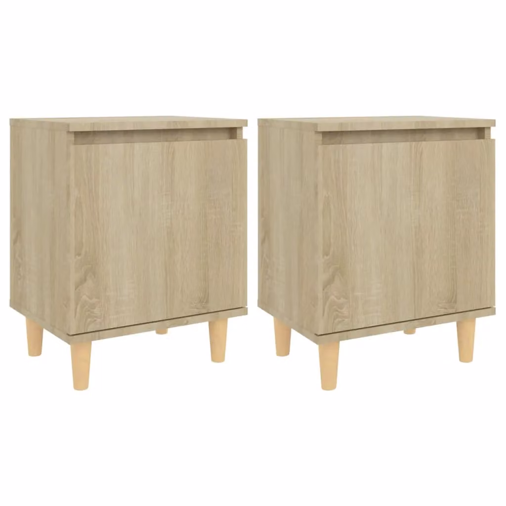 Berkfield Home Bed Cabinets with Solid Wood Legs, 2 Pieces, Sonoma Oak, Brown, W/D/H: 40 x 30 x 50 cm – 2