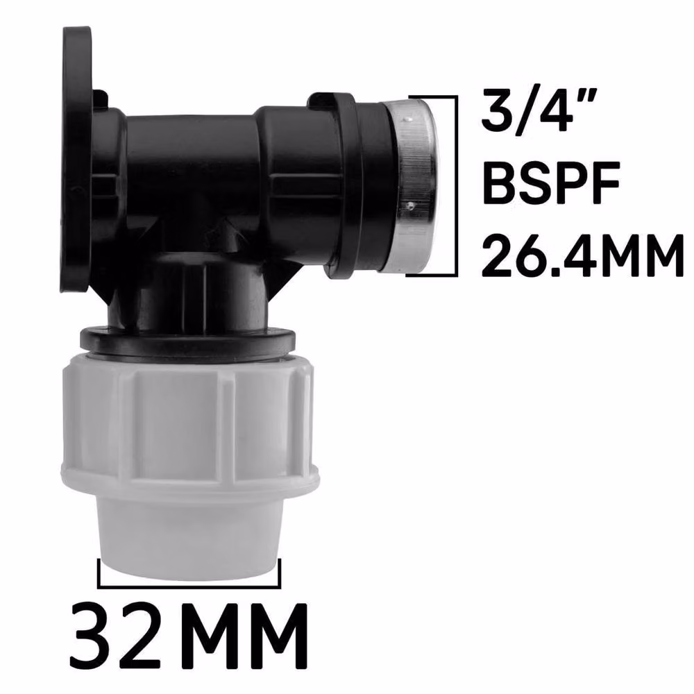 SPETLEK Black Wall Plate Elbow Bend MDPE 32mm 3/4" BSPF – 2