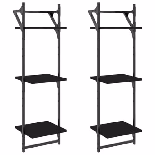 vidaXL 2-Piece 3-Tier Wall Mounted Shelves with Hanging Rods in Black, W/D/H: 30 x 25 x 100 cm – 1