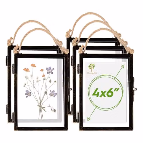 Nicola Spring Set of 5 Black Metal and Glass Hanging Photo Frames, Rectangular Industrial Style, 10 x 15 cm