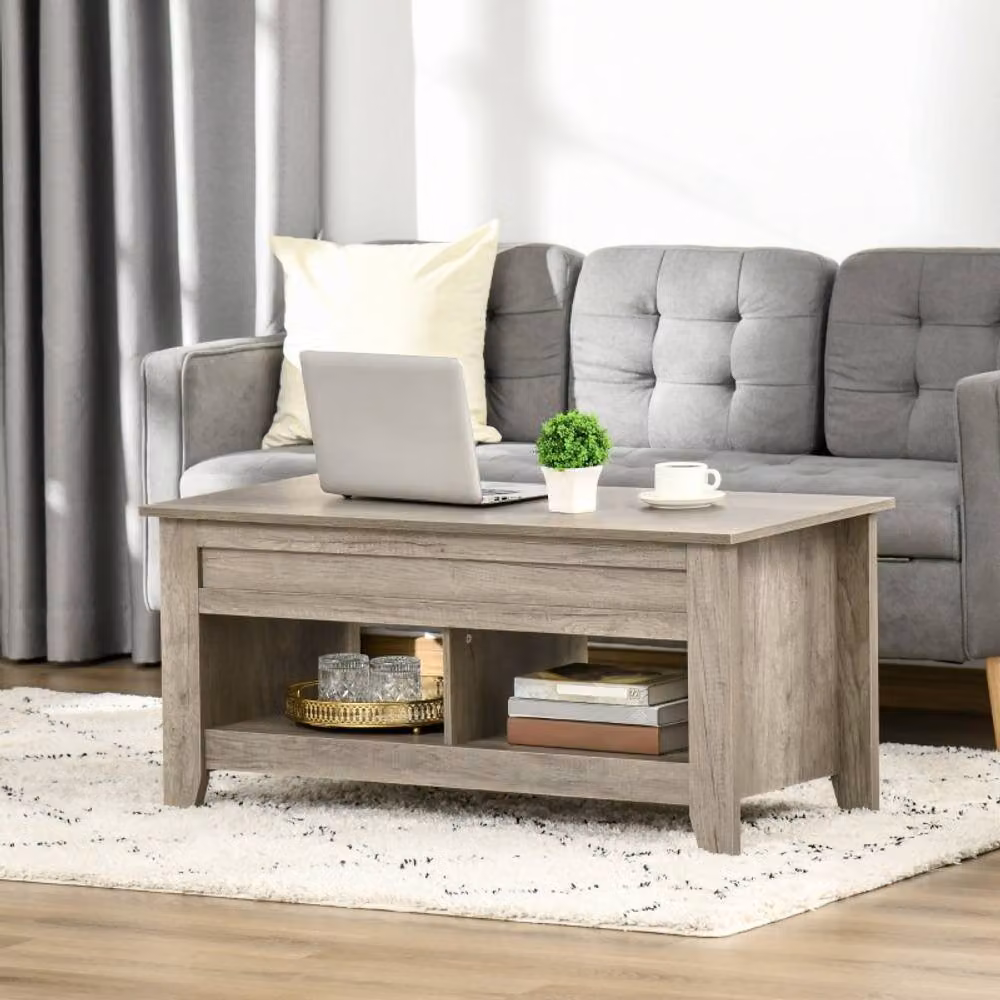 STILVORA Modern Rectangular Coffee Table with Lift Top and Hidden Storage in Light Oak – 2
