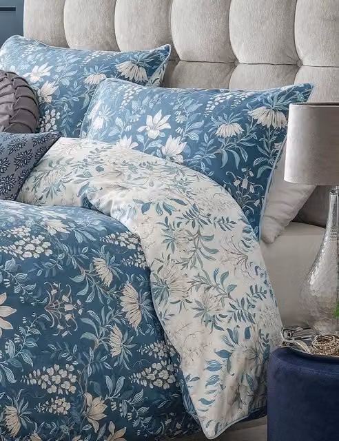 Laura Ashley 2 Pack Blue Mix Floral Pure Cotton Sateen Pillowcases