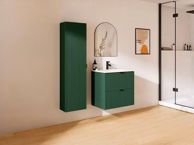 Vente-unique Striped Wall-Mounted Bathroom Storage Column in Matt Green, H 140 x W 35 x D 25 cm – 1