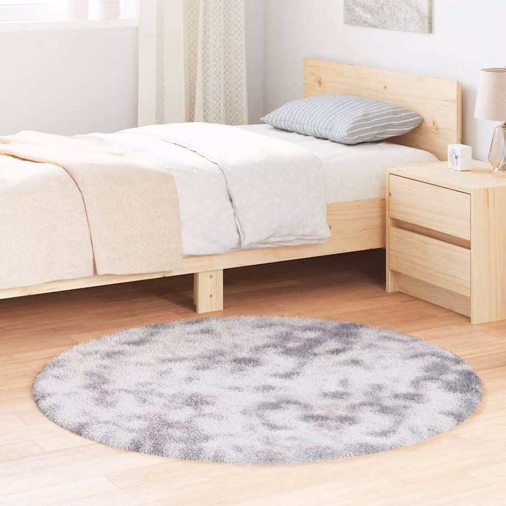 Berkfield Home Navarra Shaggy High Pile Round Rug in Silver Grey, Diameter: 120 cm – 1