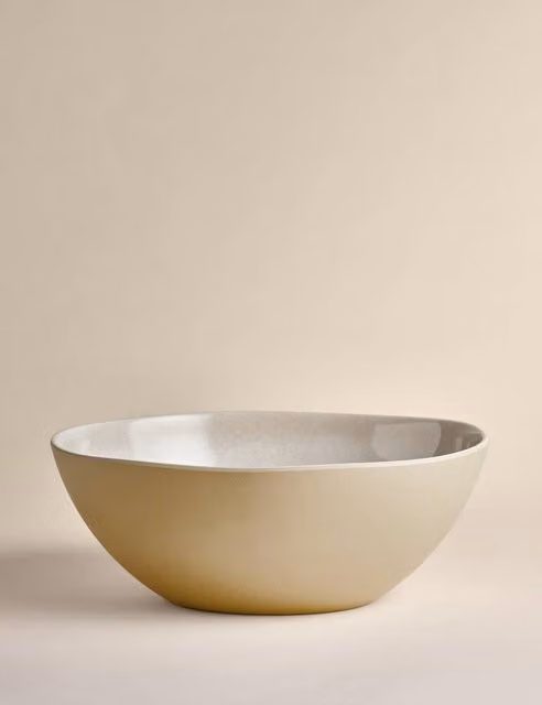 M&S Melamine Linen Reactive Picnic Serving Bowl in Sand/Beige