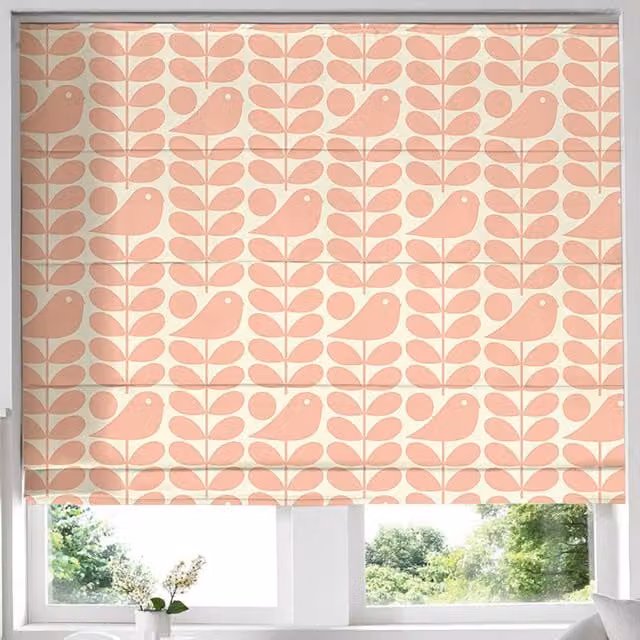 Orla Kiely Early Bird Made to Measure Blackout Roman Blind in Pale Rose Pink