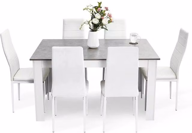 FORGEVIO Mondeer Modern Wooden Dining Set with Grey Table and White Chairs