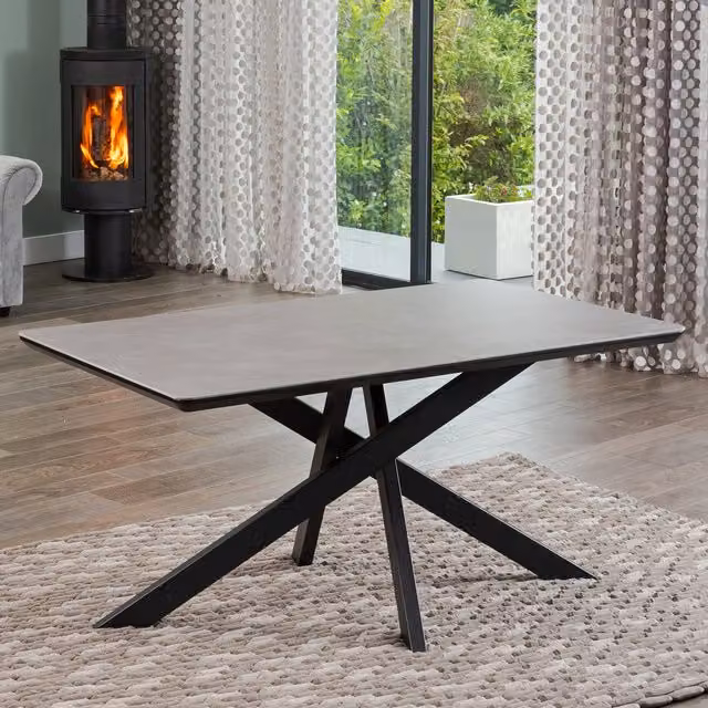 Artemis Home Farnese Modern Rectangular Ceramic Dining Table in Grey and Black, W: 160 cm, D: 90 cm