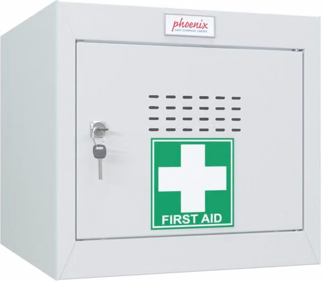Phoenix Safe Company Size 1 Medical Cube Locker in Light Grey with Key Lock, MC0344GGK, 44L, W/D/H: 300 x 100 x 300 cm